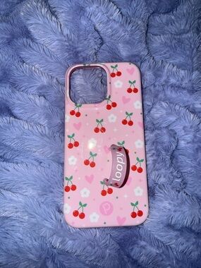 Loopy Case Pink Cherry Pattern Phone Case with Loop Grip- iPhone 14 pro max